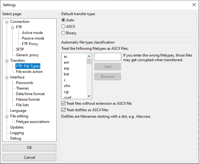 FileZilla File Types