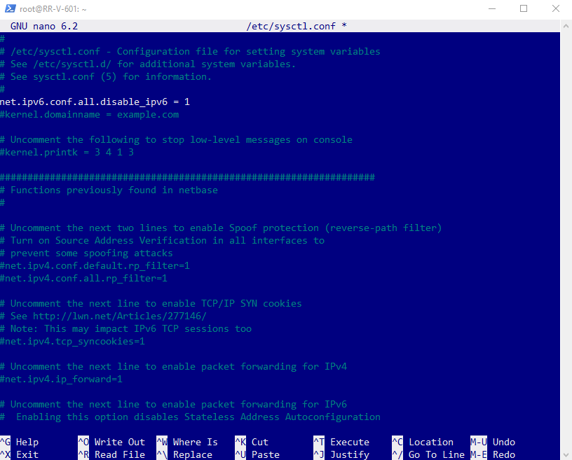 nano /etc/sysctl.conf - IPV6