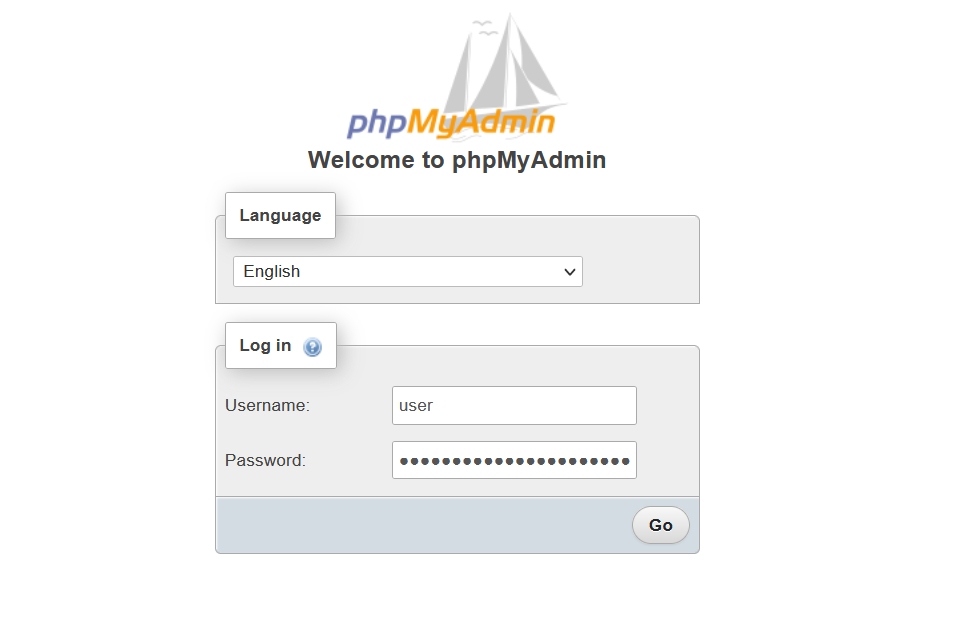 phpMyAdmin Login Screen
